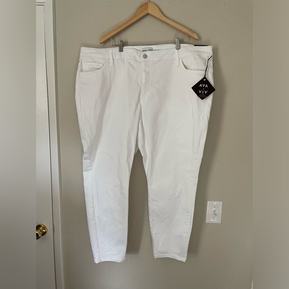 Ava Viv Jeans Womens Plus Size 24 White Mid Rise Skinny Stretch 46x29” NEW/Tags